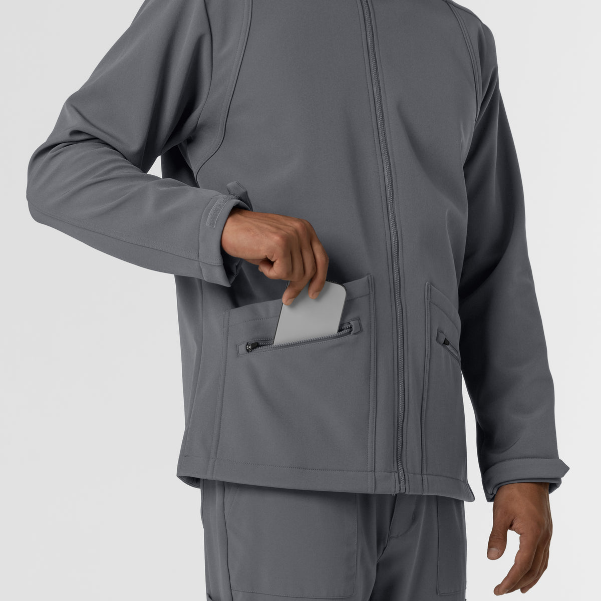 Layers Men's Soft Shell Scrub Jacket Pewter back detail
