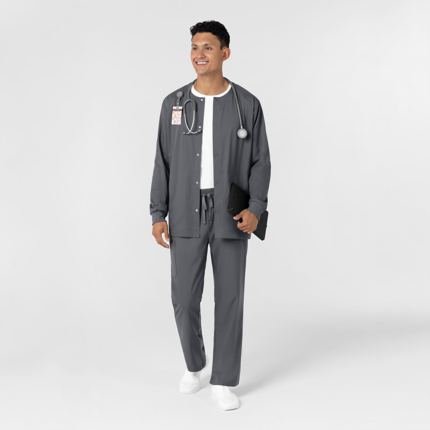 Boundless Men’s Warm-Up Scrub Jacket Pewter full scrub set