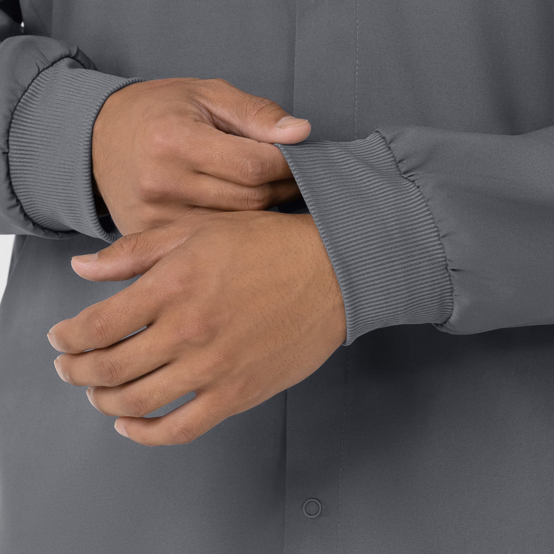 Boundless Men’s Warm-Up Scrub Jacket Pewter hemline detail