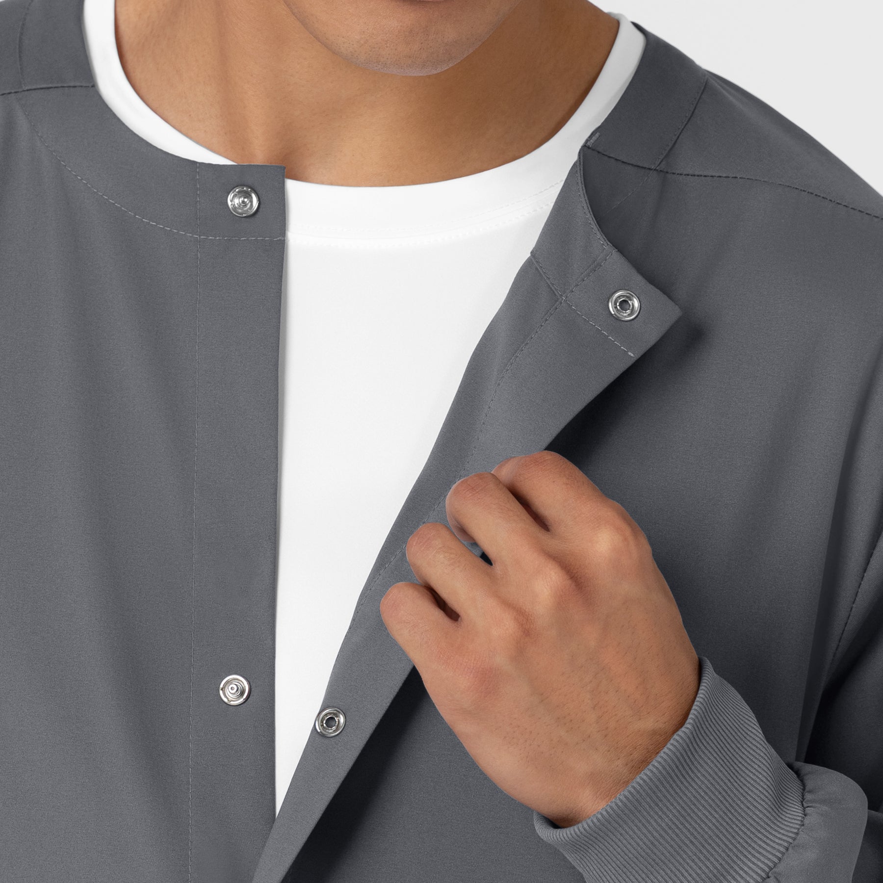 Boundless Men’s Warm-Up Scrub Jacket Pewter back detail