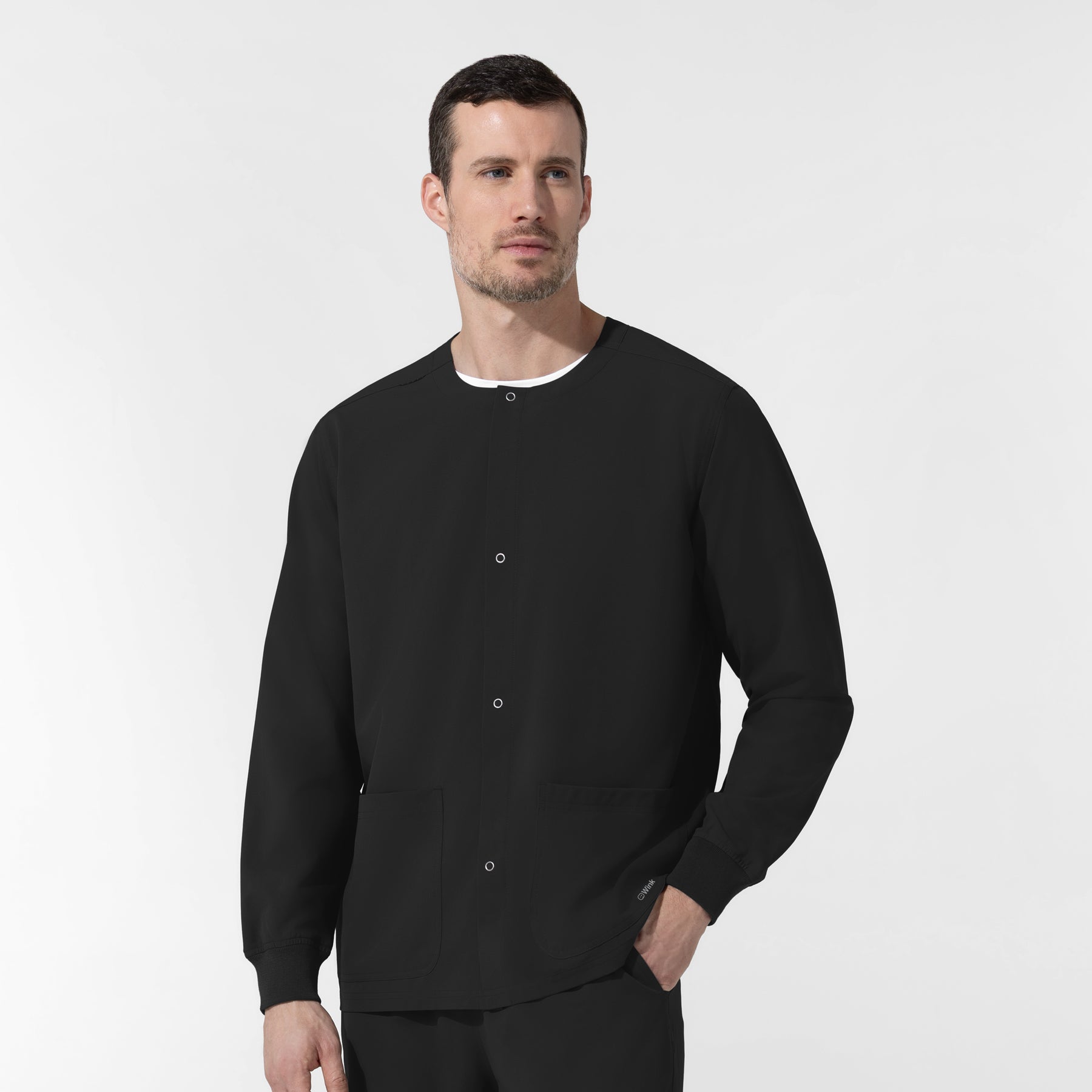 NURTUR Unisex Warm-Up Scrub Jacket - Black buttoned up