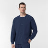 NURTUR Unisex Warm-Up Scrub Jacket - Navy buttoned up