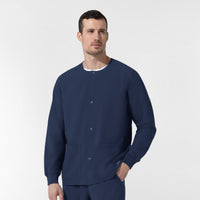 NURTUR Unisex Warm-Up Scrub Jacket - Navy buttoned up