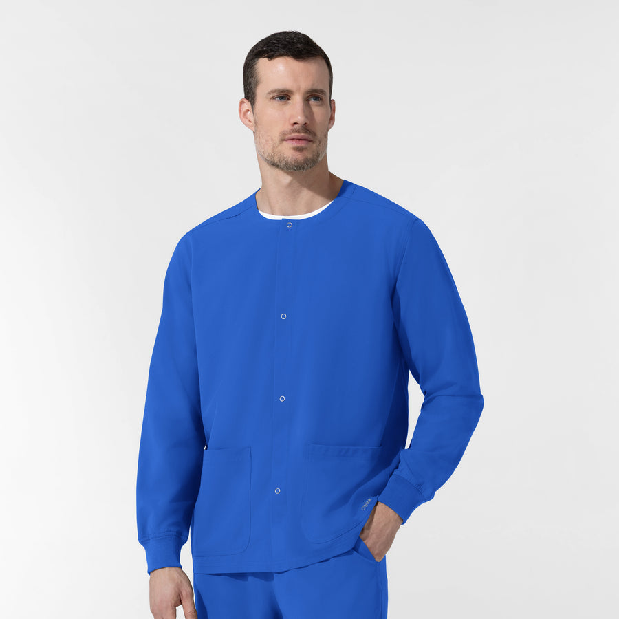 NURTUR Unisex Warm-Up Scrub Jacket - Royal buttoned up