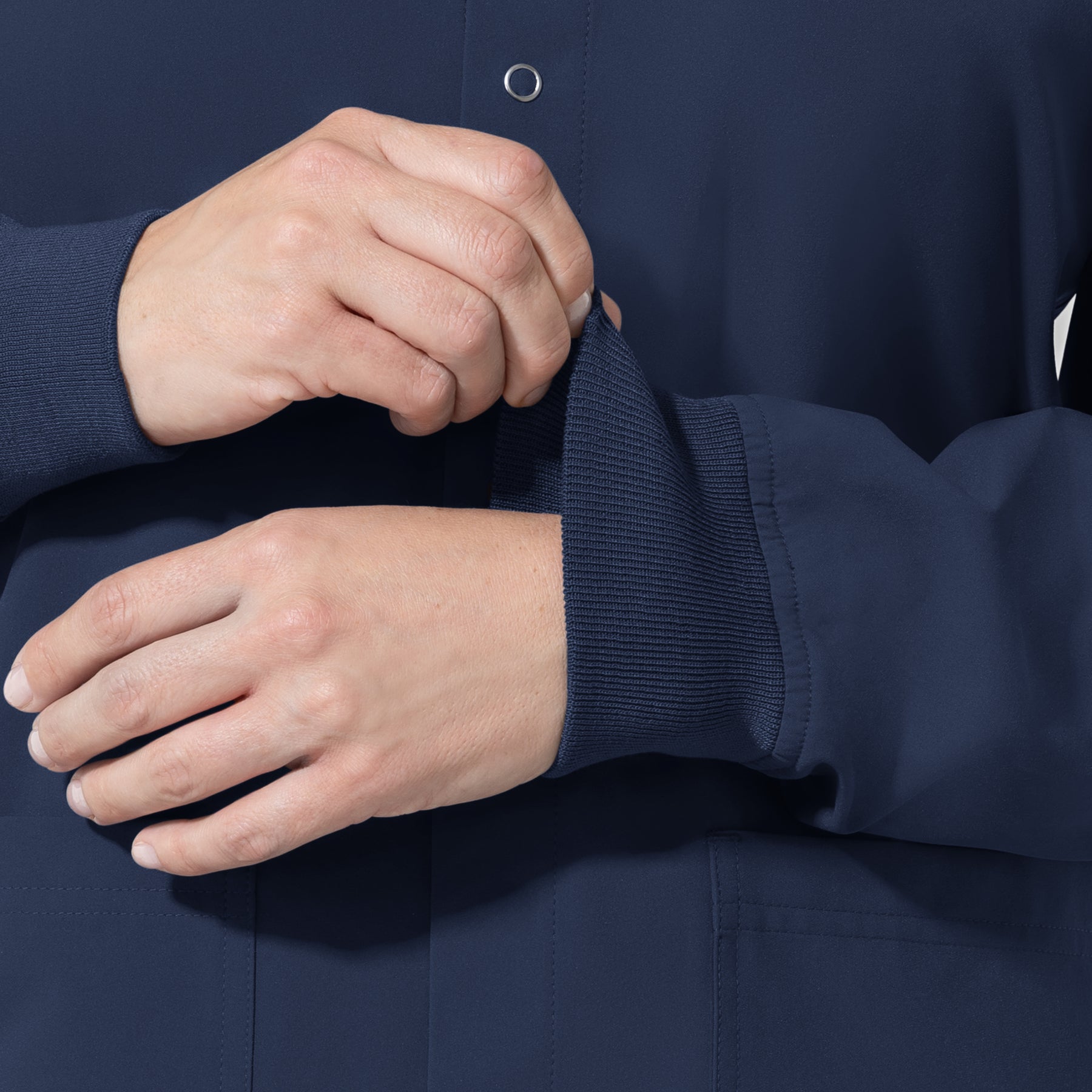 NURTUR Unisex Warm-Up Scrub Jacket - Navy cuffs
