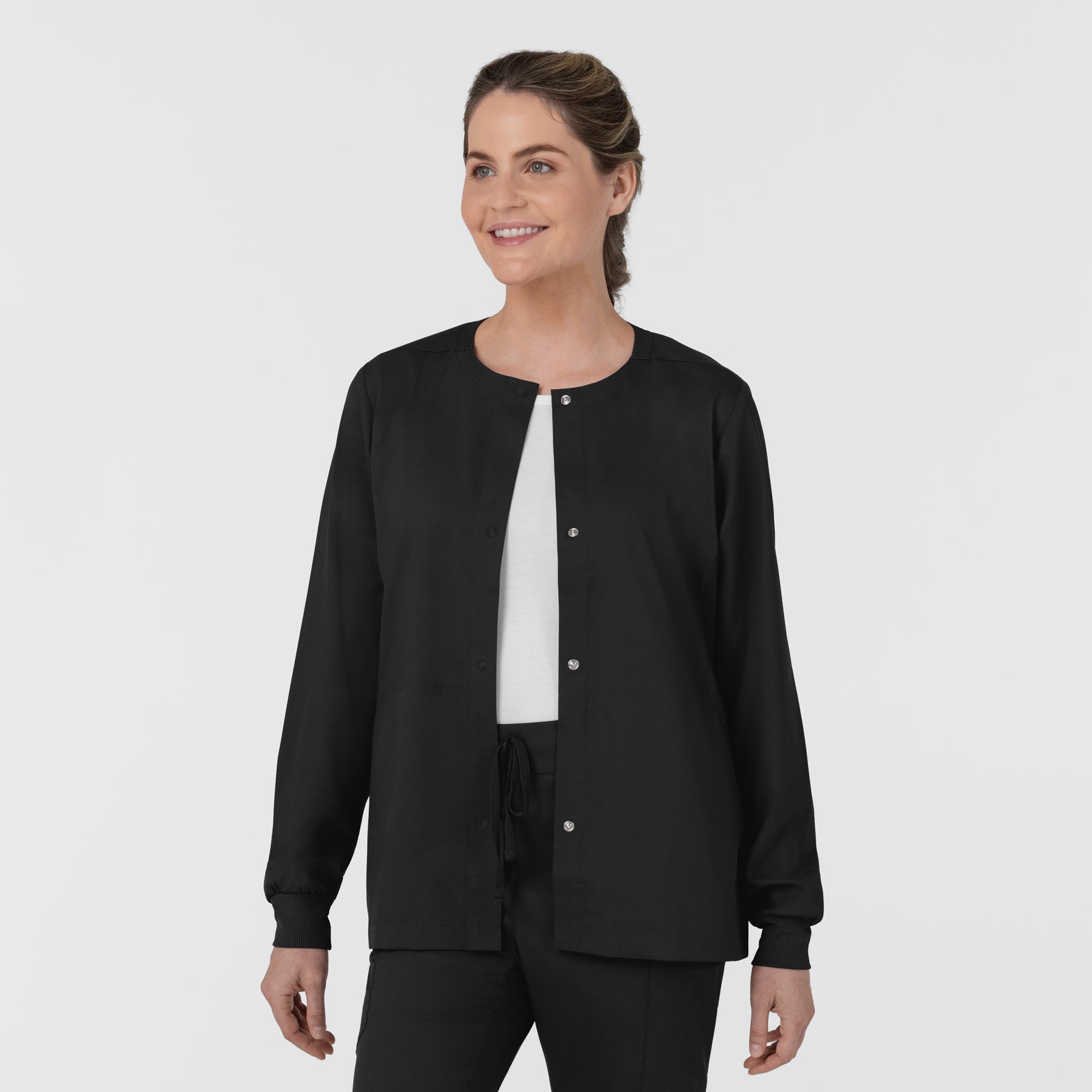 Boundless Women’s Warm-Up Scrub Jacket Black side view