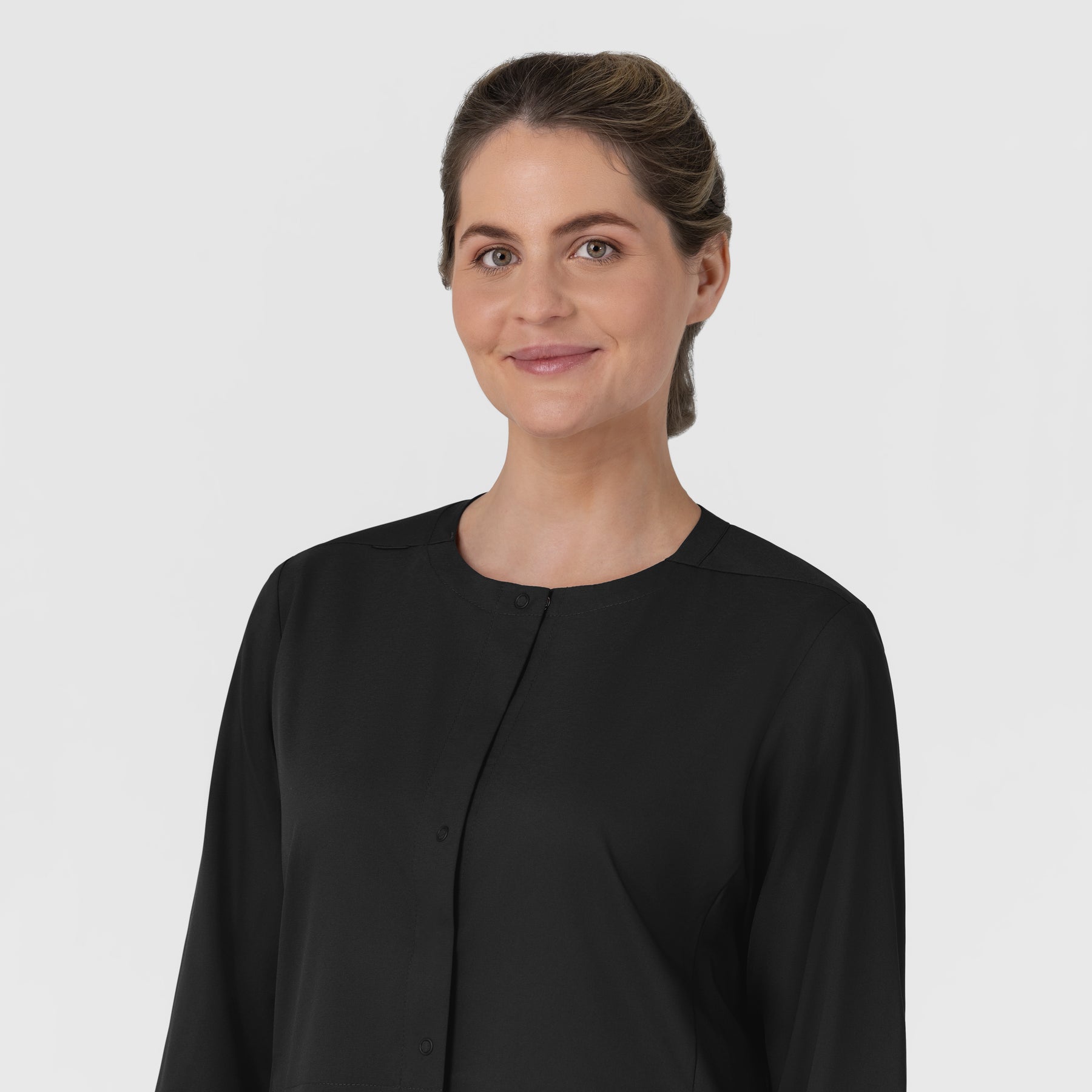 Boundless Women’s Warm-Up Scrub Jacket Black front detail