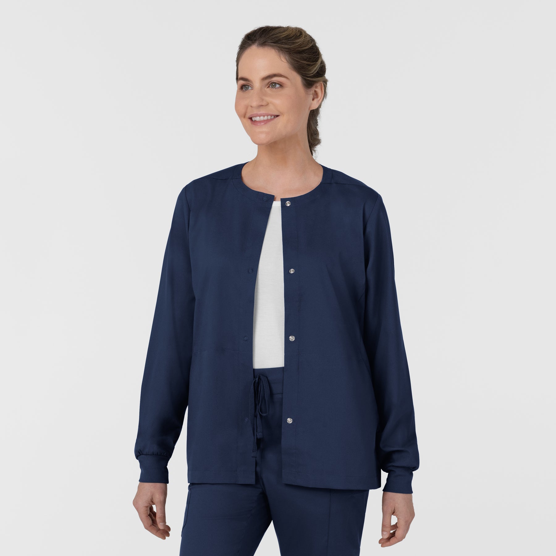 Boundless Women’s Warm-Up Scrub Jacket Navy side view