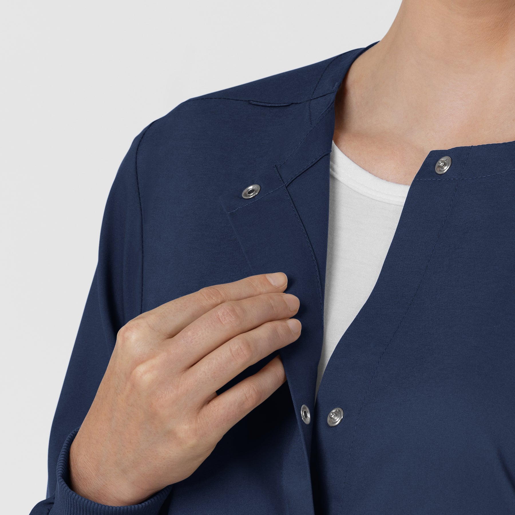 Boundless Women’s Warm-Up Scrub Jacket Navy side detail 1