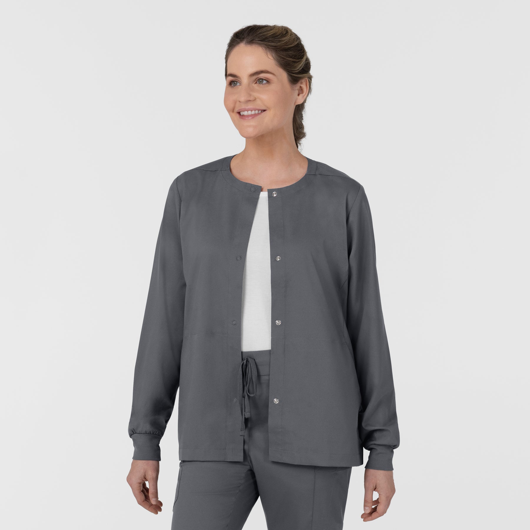 Boundless Women’s Warm-Up Scrub Jacket Pewter side view