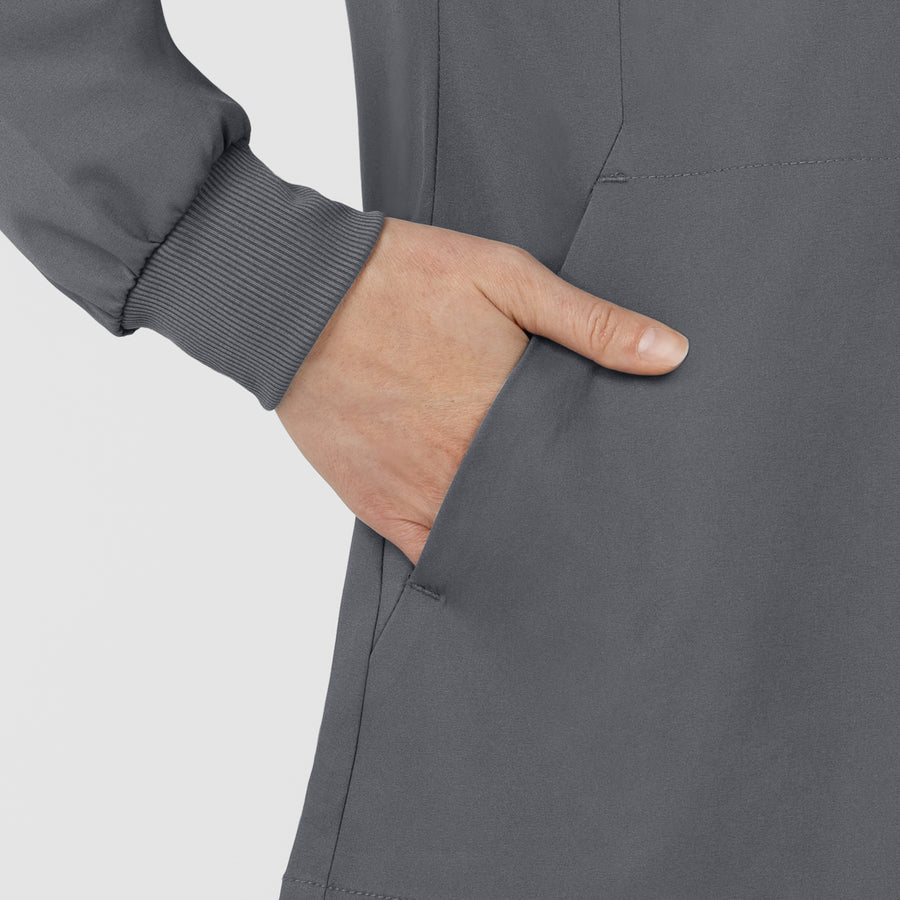 Boundless Women’s Warm-Up Scrub Jacket Pewter hemline detail
