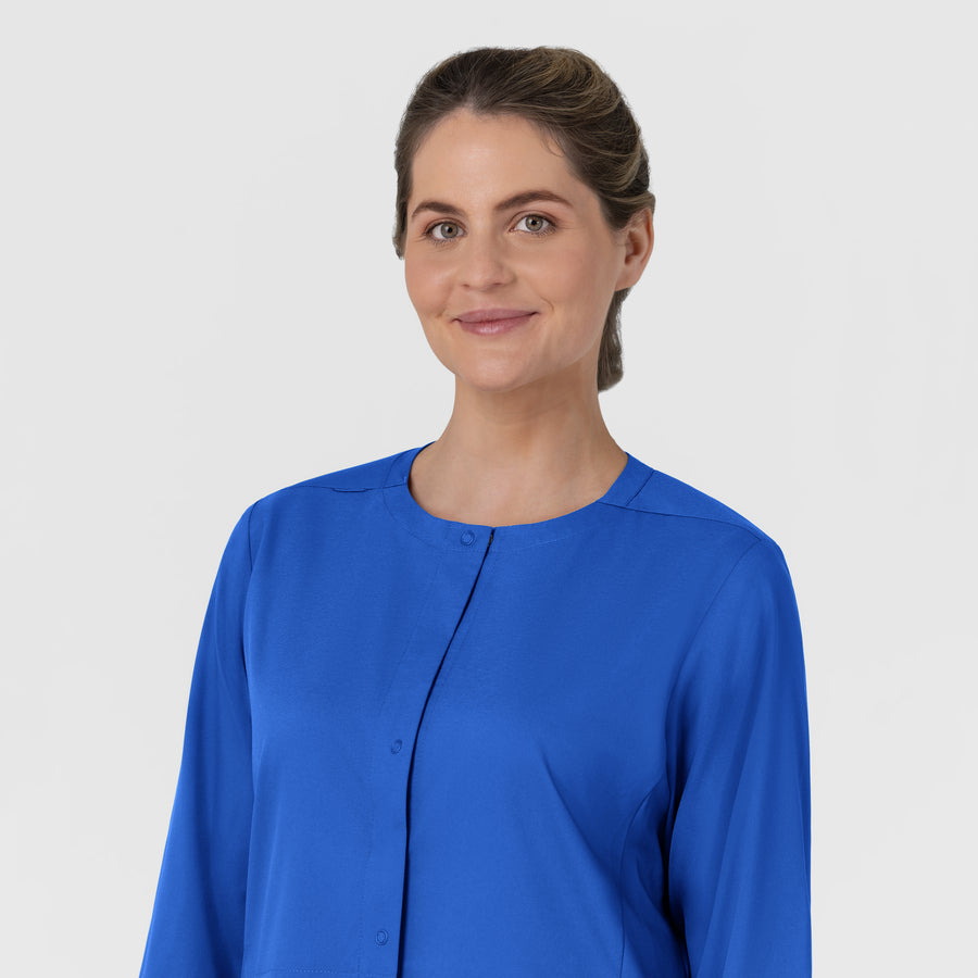 Boundless Women’s Warm-Up Scrub Jacket Royal front detail