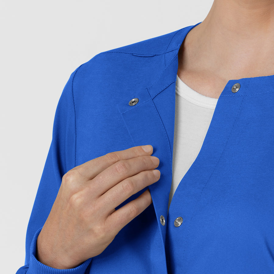 Boundless Women’s Warm-Up Scrub Jacket Royal side detail 1