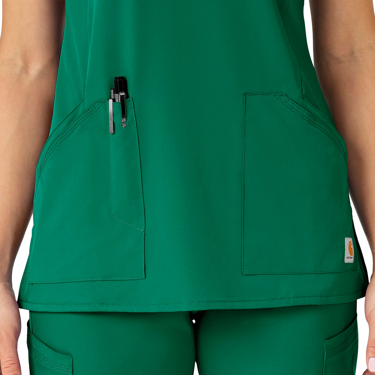 Force Liberty Women's Multi-Pocket V-Neck Scrub Top Hunter Green front detail