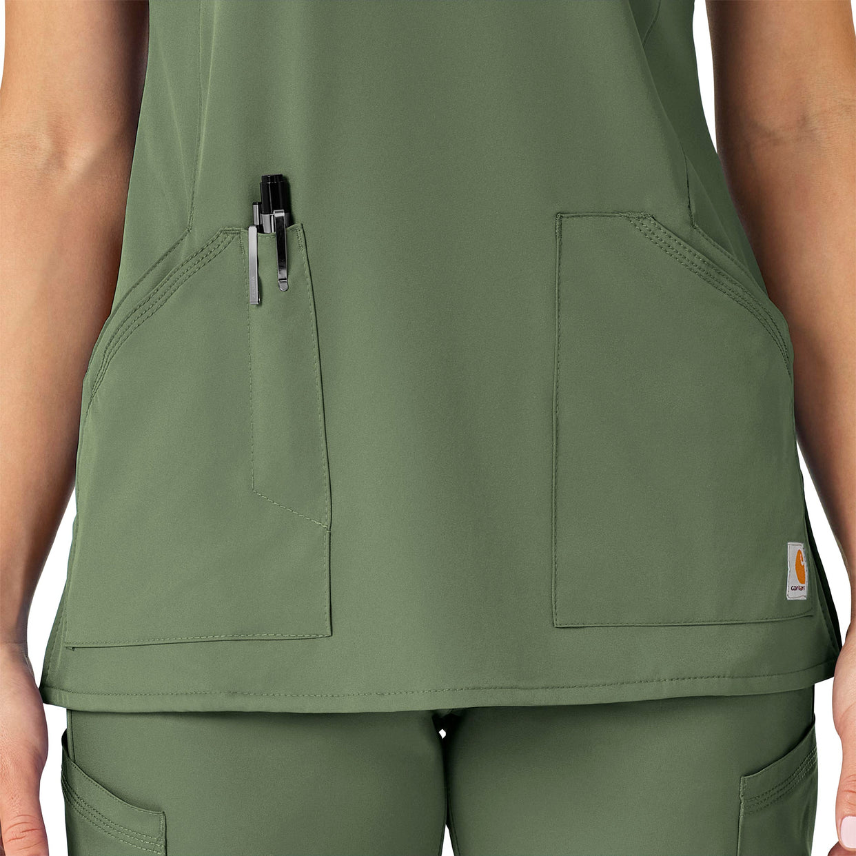 Force Liberty Women's Multi-Pocket V-Neck Scrub Top Olive front detail