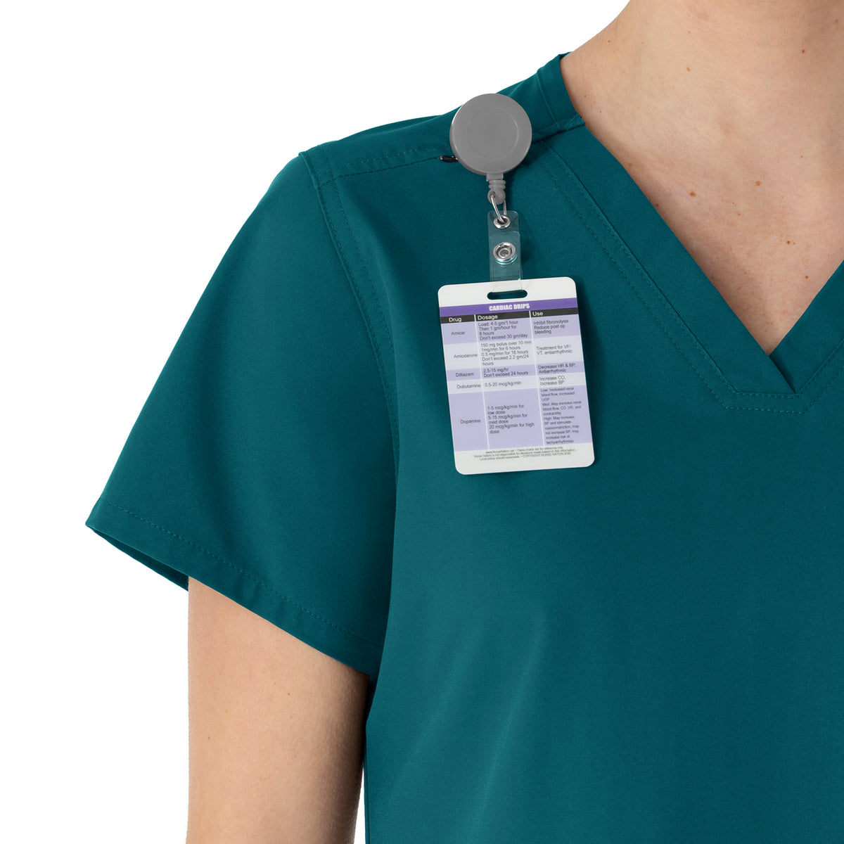Carhartt Force Essentials Women's V-Neck Scrub Top - Caribbean Blue badge loop