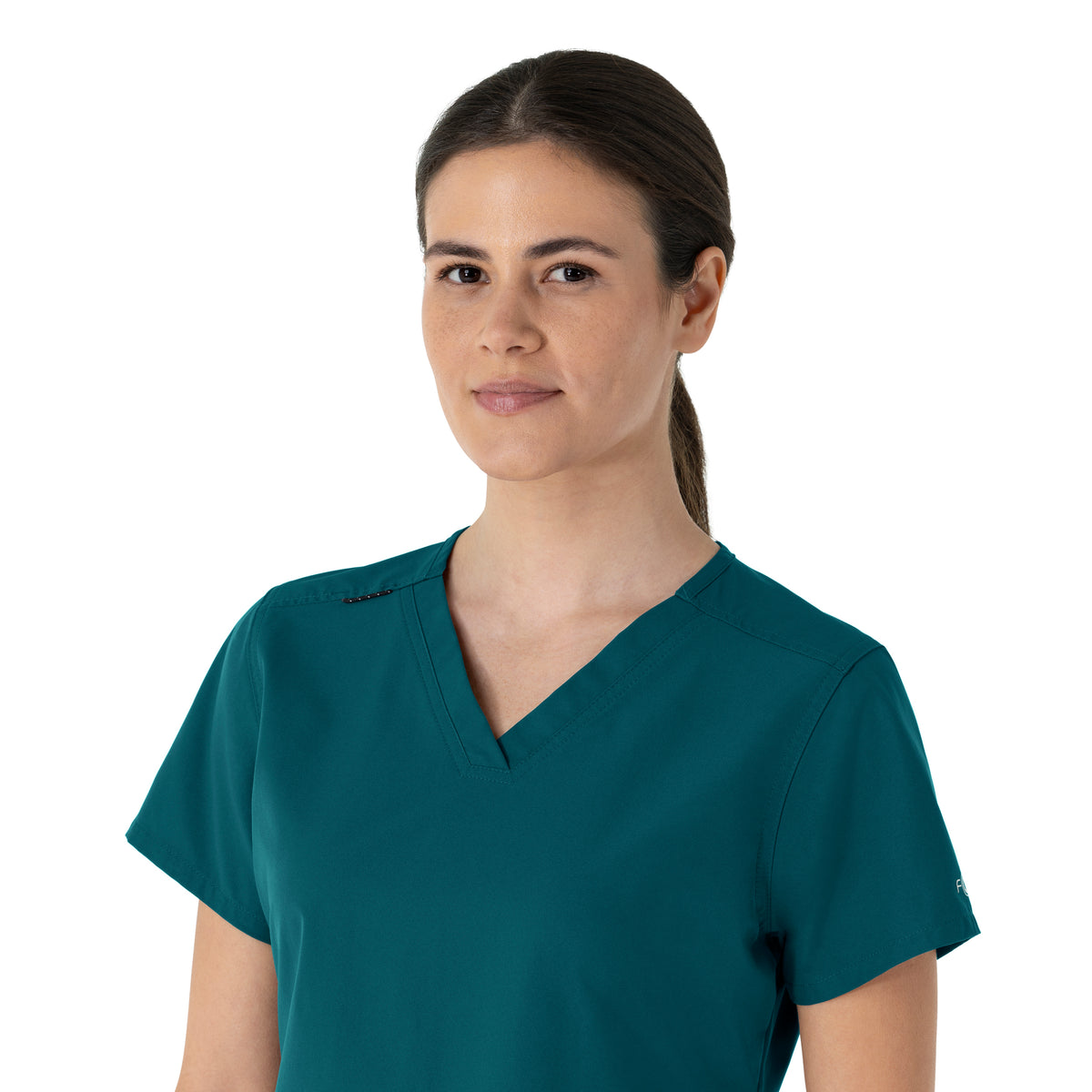 Carhartt Force Essentials Women's V-Neck Scrub Top - Caribbean Blue neckline