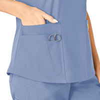 Force Essentials Women's V-Neck Scrub Top Ceil Blue side detail 2