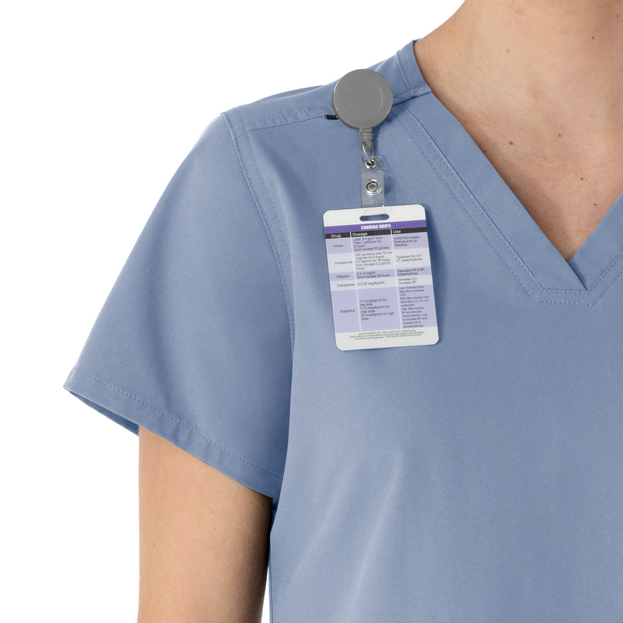 Carhartt Force Essentials Women's V-Neck Scrub Top - Ceil Blue badge loop
