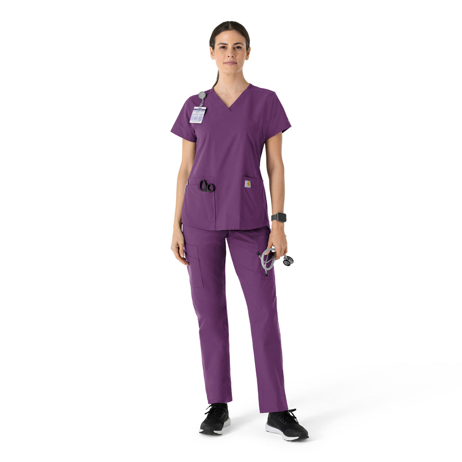 Carhartt Force Essentials Women's V-Neck Scrub Top - Eggplant scrub set