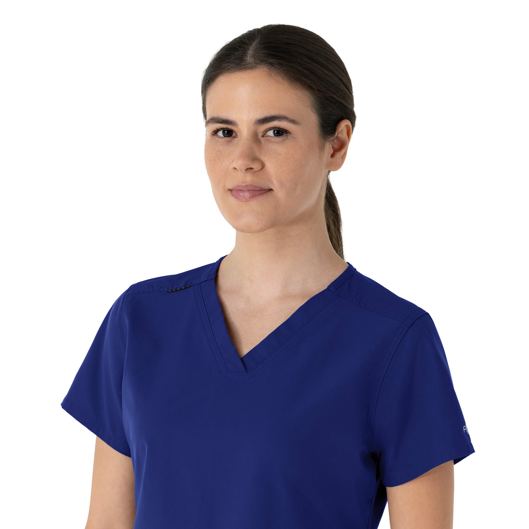 Force Essentials Women's V-Neck Scrub Top Galaxy Blue hemline detail