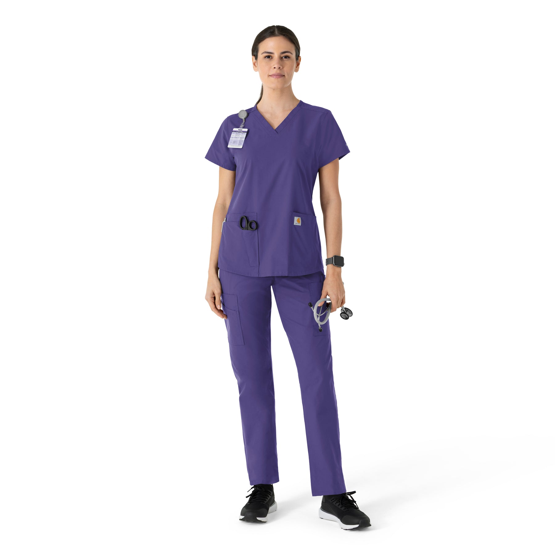Carhartt Force Essentials Women's V-Neck Scrub Top - Grape scrub set