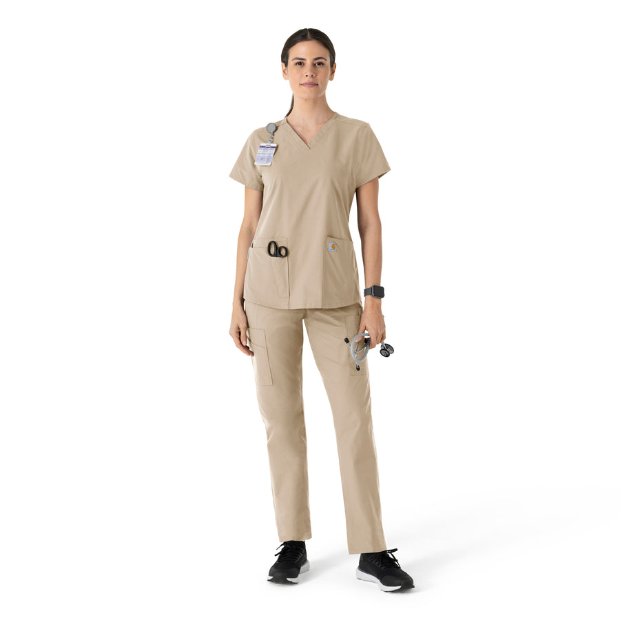 Carhartt Force Essentials Women's V-Neck Scrub Top - Khaki scrub set