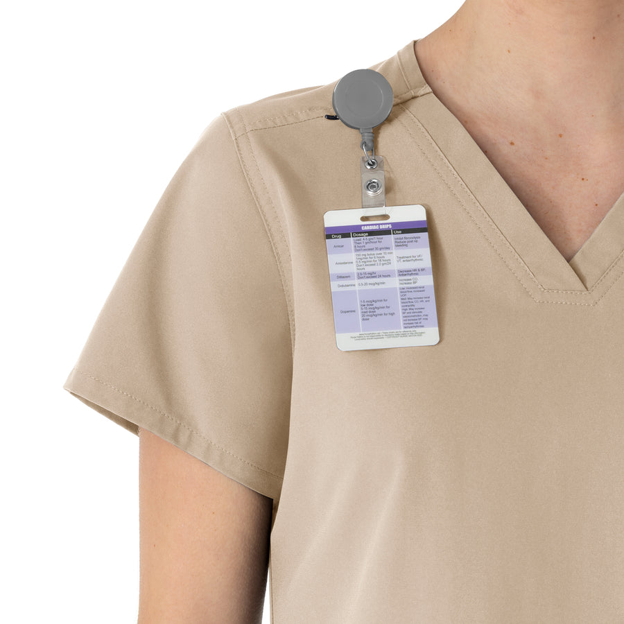 Carhartt Force Essentials Women's V-Neck Scrub Top - Khaki badge loop