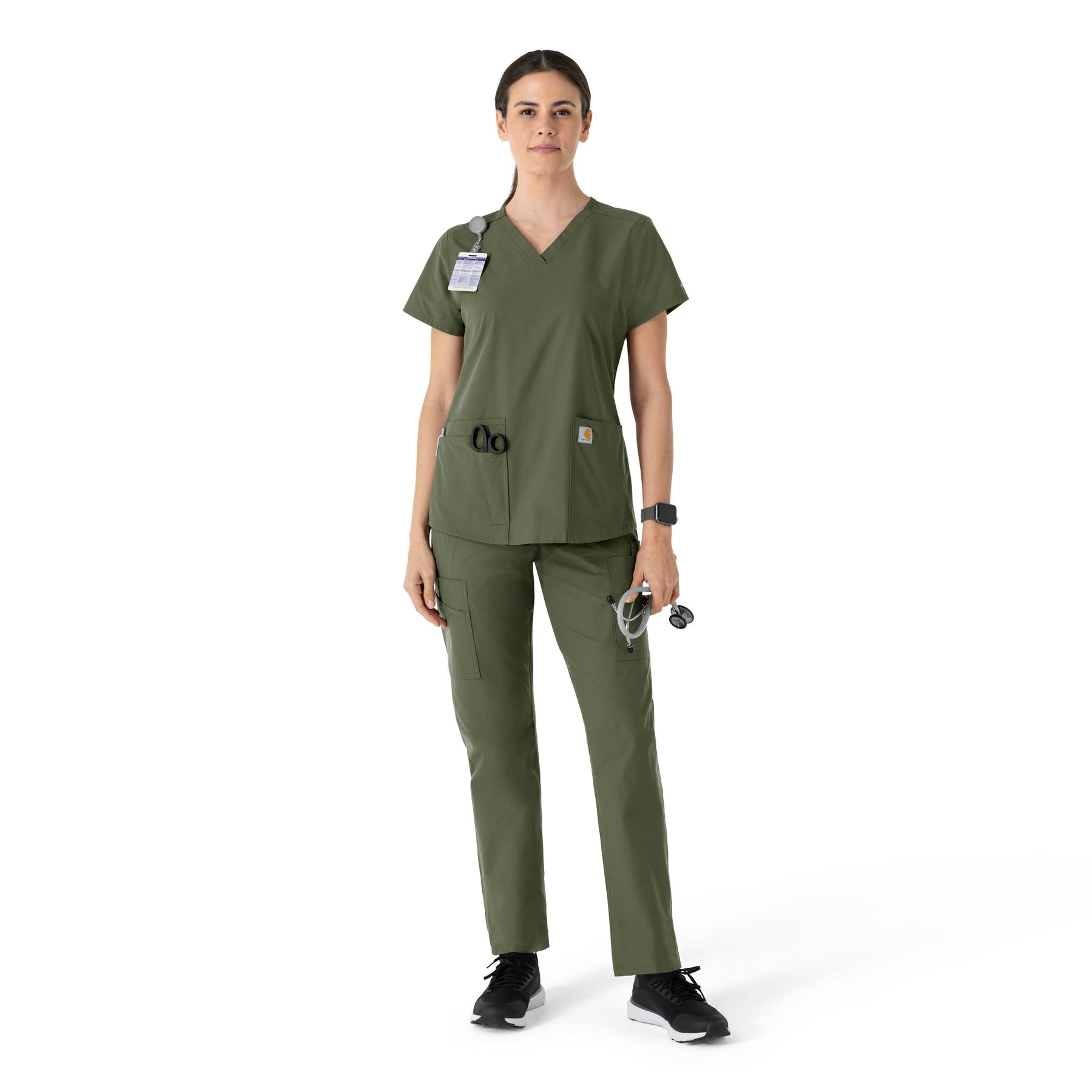 Force Essentials Women's V-Neck Scrub Top Olive full scrub set