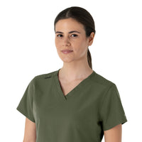 Force Essentials Women's V-Neck Scrub Top Olive hemline detail