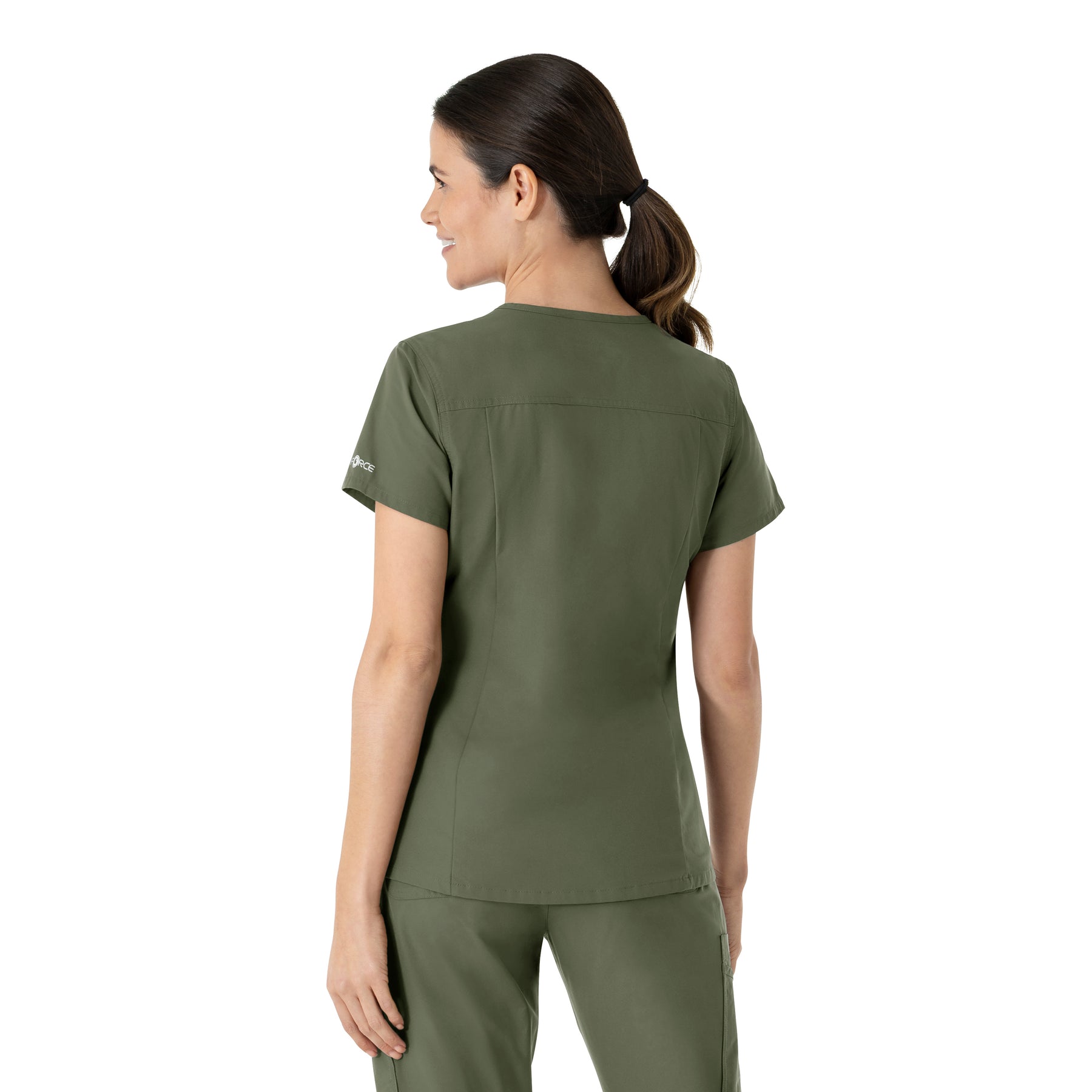 Force Essentials Women's V-Neck Scrub Top Olive back view
