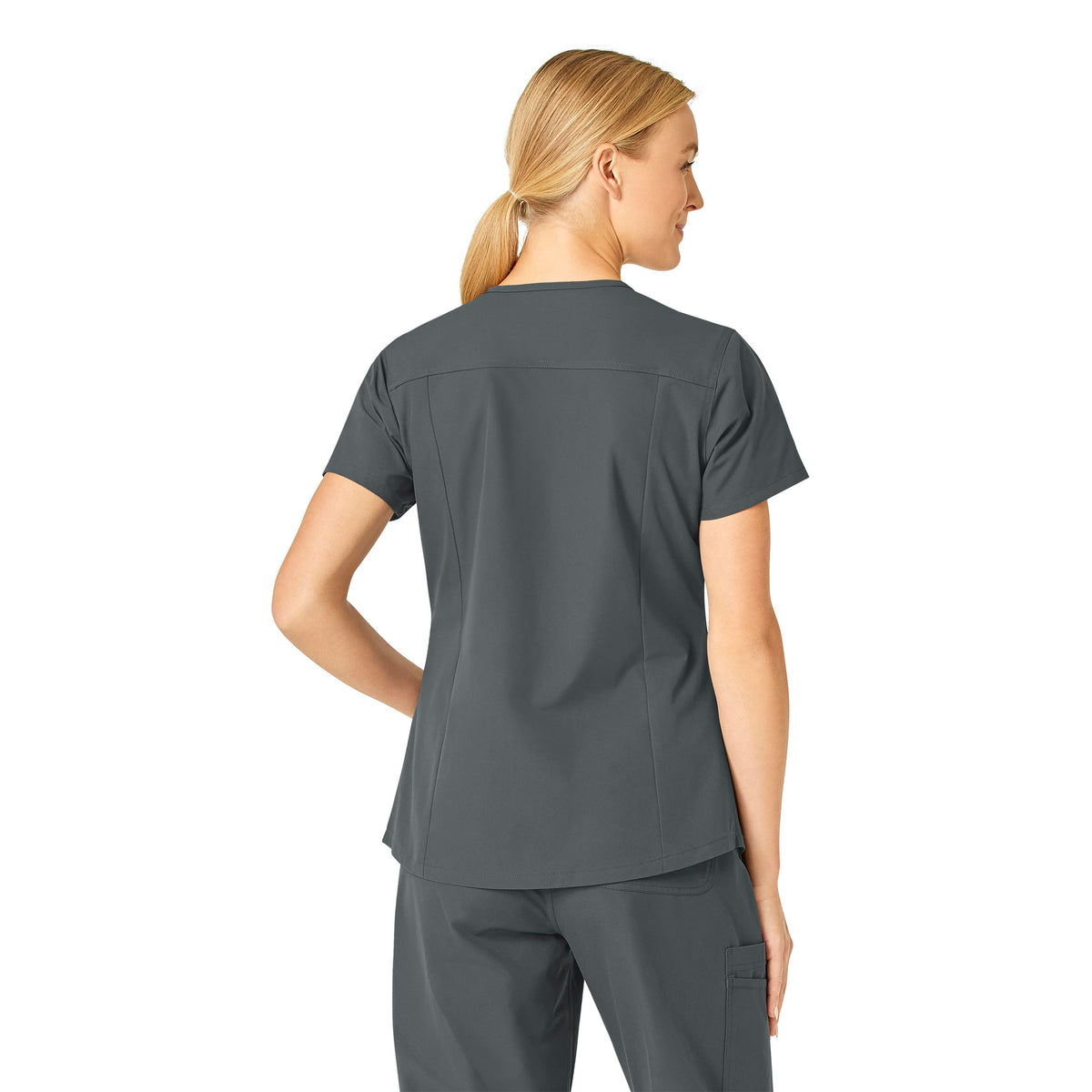Force Essentials Women's V-Neck Scrub Top Pewter back view