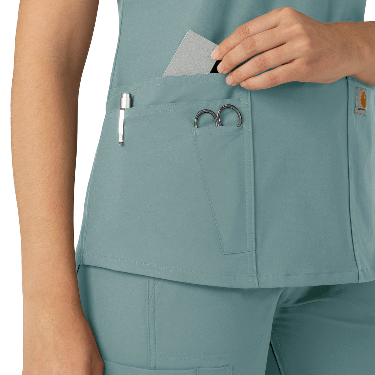 Force Essentials Women's V-Neck Scrub Top Summer Blue front detail