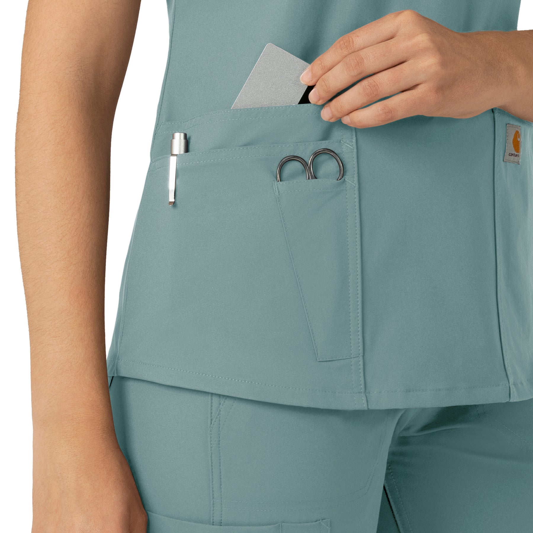 Force Essentials Women's V-Neck Scrub Top Summer Blue front detail