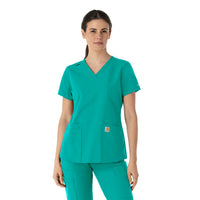 Carhartt Force Essentials Women's V-Neck Scrub Top - Teal Blue