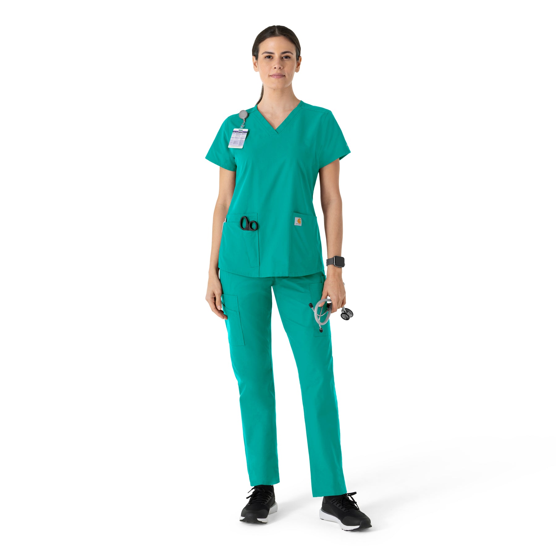 Carhartt Force Essentials Women's V-Neck Scrub Top - Teal Blue scrub set