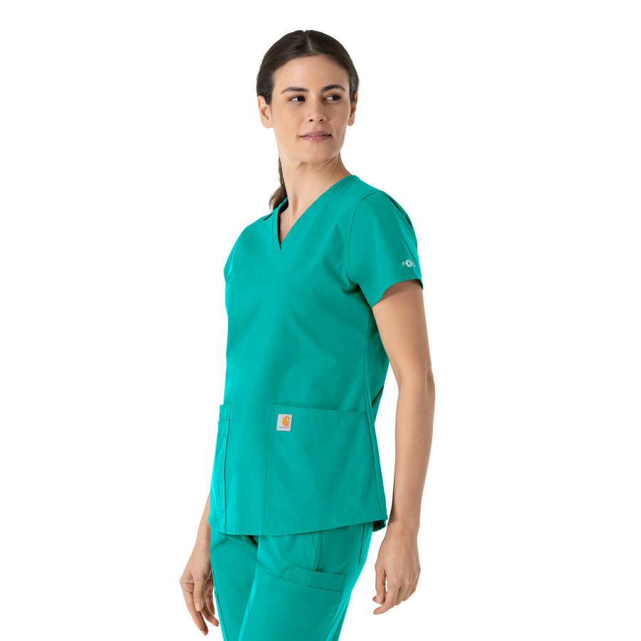 Carhartt Force Essentials Women's V-Neck Scrub Top - Teal Blue side