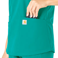 Force Essentials Women's V-Neck Scrub Top Teal Blue side detail 1