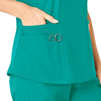 Force Essentials Women's V-Neck Scrub Top Teal Blue side detail 2