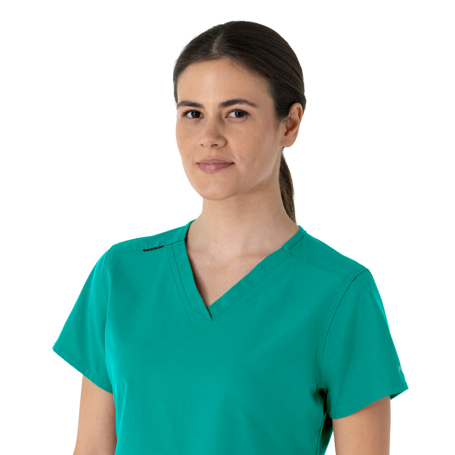 Carhartt Force Essentials Women's V-Neck Scrub Top - Teal Blue neckline