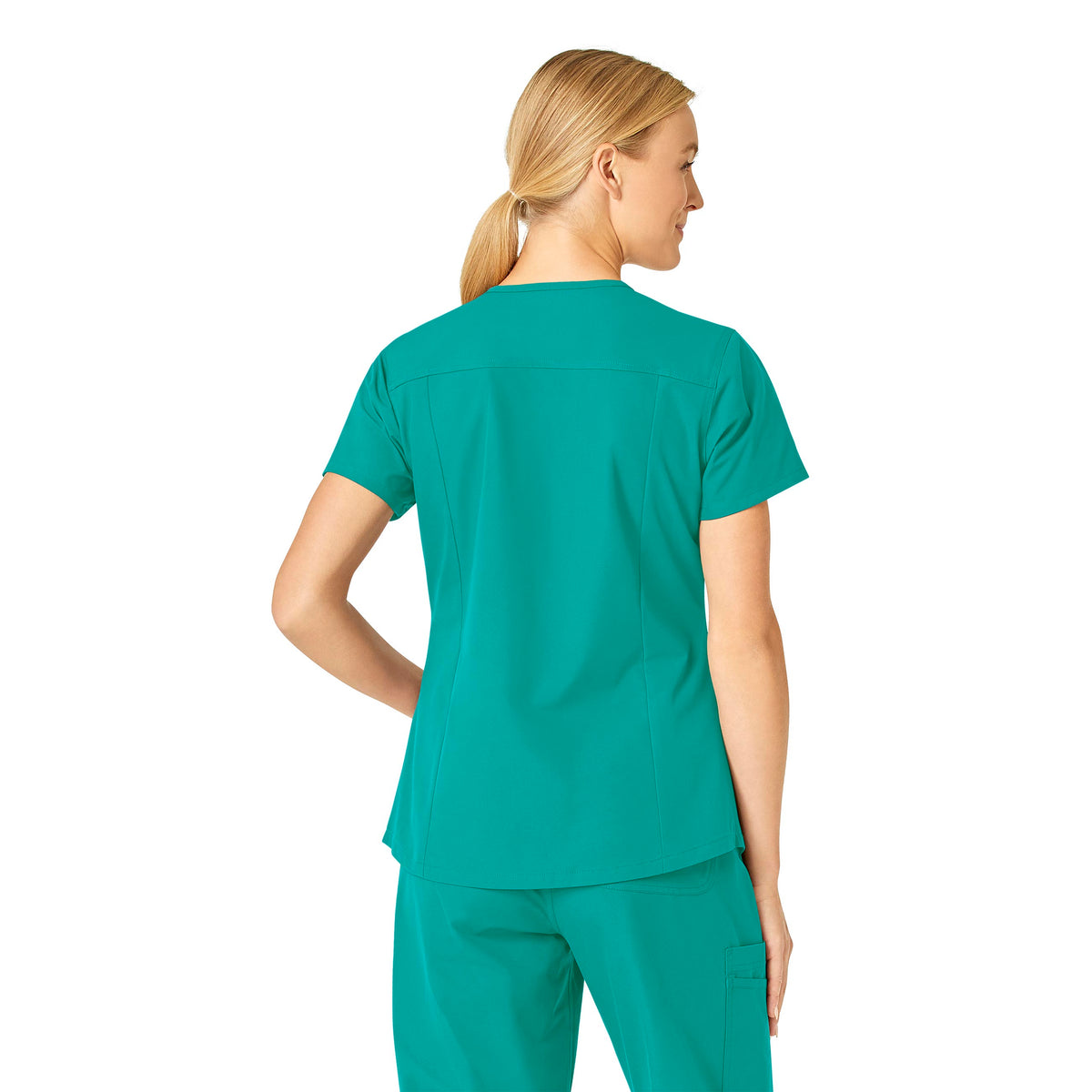 Force Essentials Women's V-Neck Scrub Top Teal Blue back view