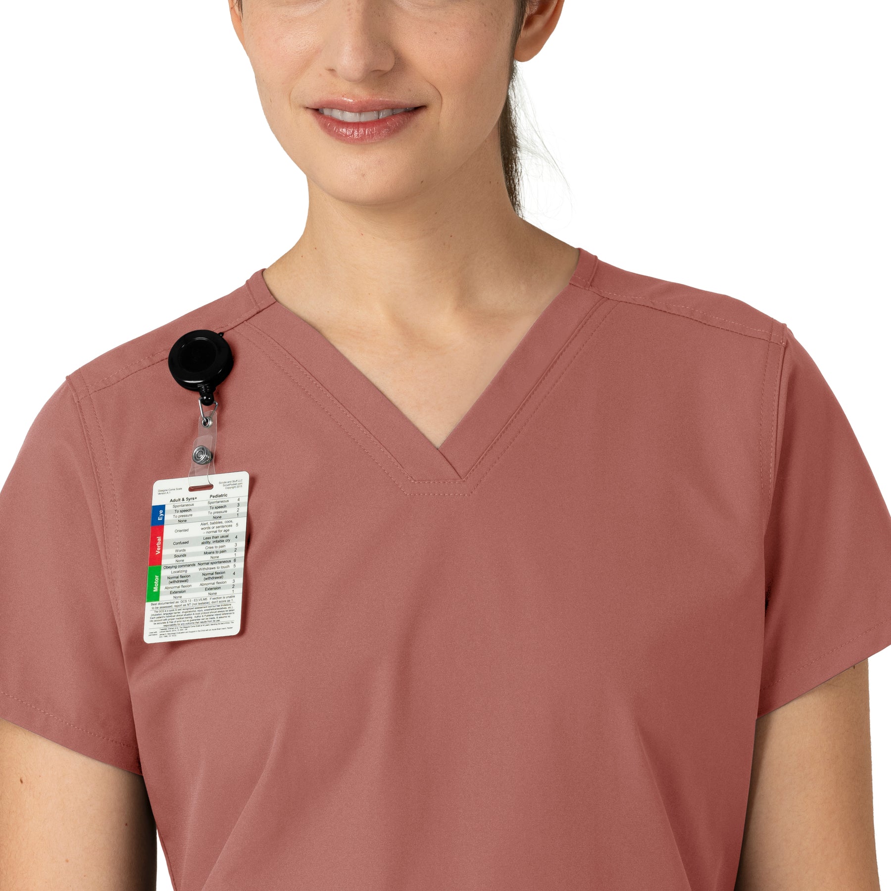 Force Essentials Women's V-Neck Scrub Top Wildrose side detail 1