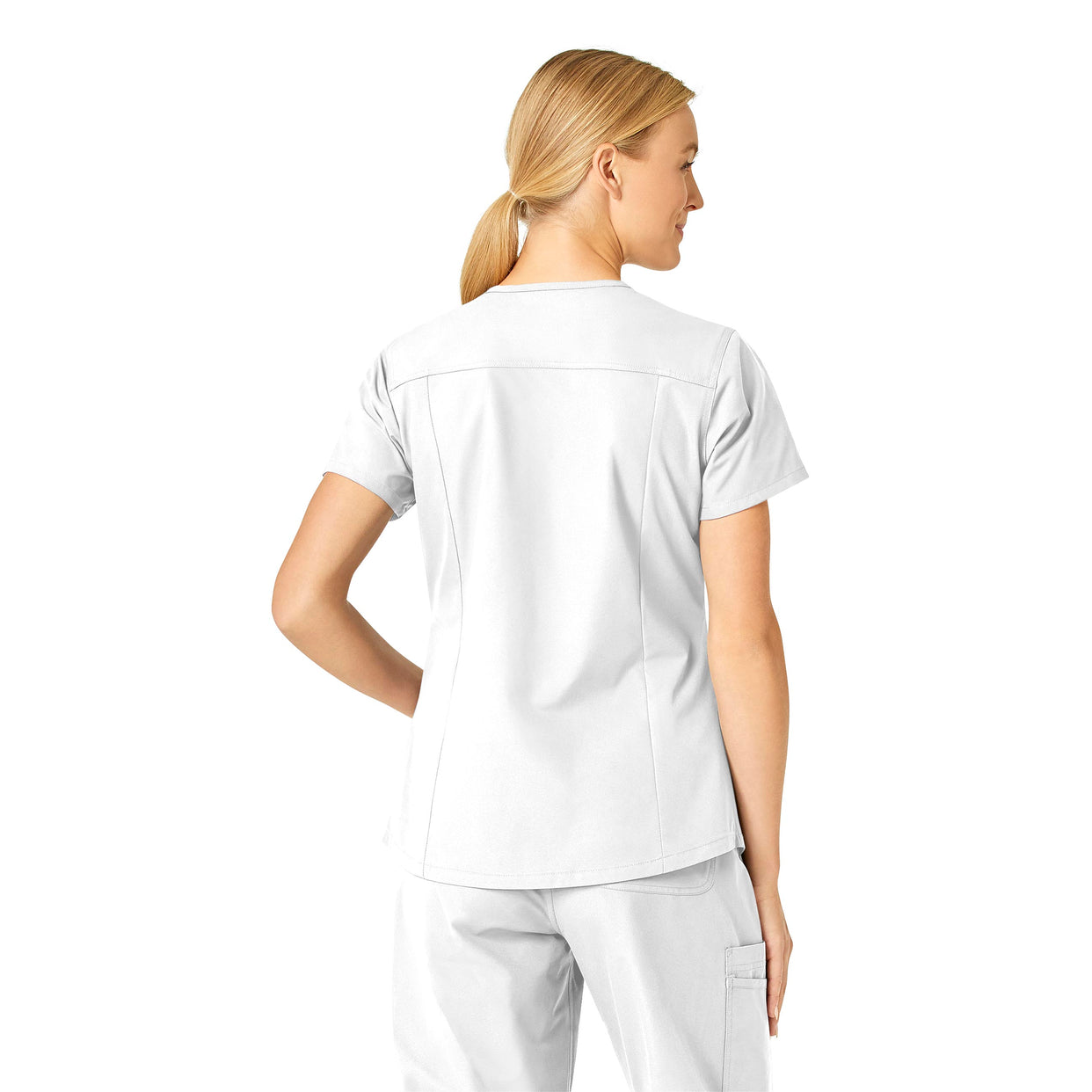 Force Essentials Women's V-Neck Scrub Top White back view