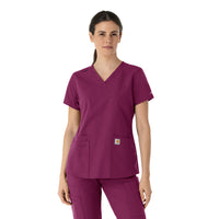 Carhartt Force Essentials Women's V-Neck Scrub Top - Wine