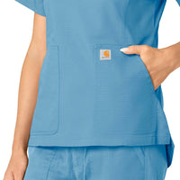 Rugged Flex Ripstop Women's V-Neck Scrub Top Azure Blue side detail 2