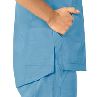 Rugged Flex Ripstop Women's V-Neck Scrub Top Azure Blue hemline detail