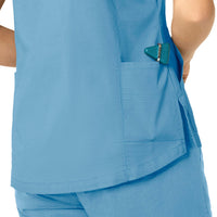 Rugged Flex Ripstop Women's V-Neck Scrub Top Azure Blue back detail