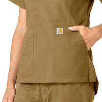 Rugged Flex Ripstop Women's V-Neck Scrub Top Dijon side detail 2