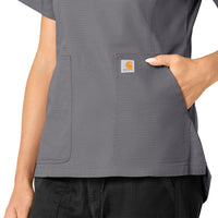 Rugged Flex Ripstop Women's V-Neck Scrub Top Pewter side detail 2