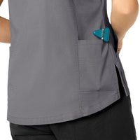 Rugged Flex Ripstop Women's V-Neck Scrub Top Pewter back detail